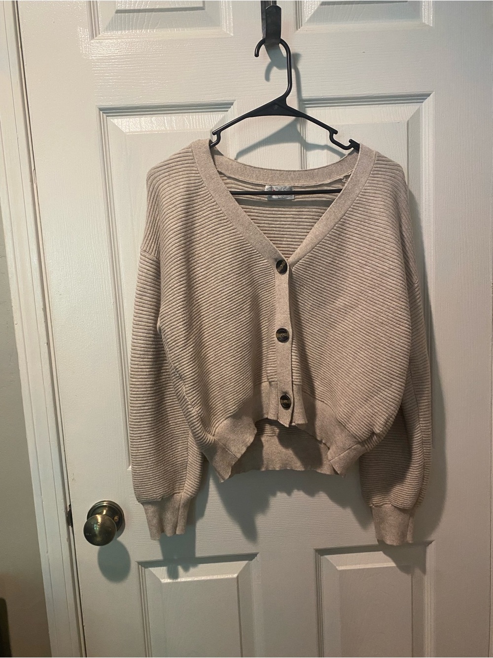 Ribbed V-Neck Button Front Cropped Cardigan